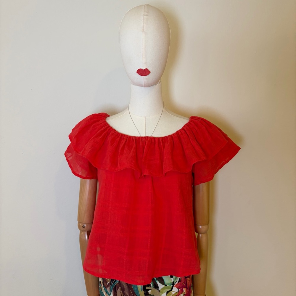 Desigual Coral Ruffle Off-The-Shoulder Cotton Top - Size S